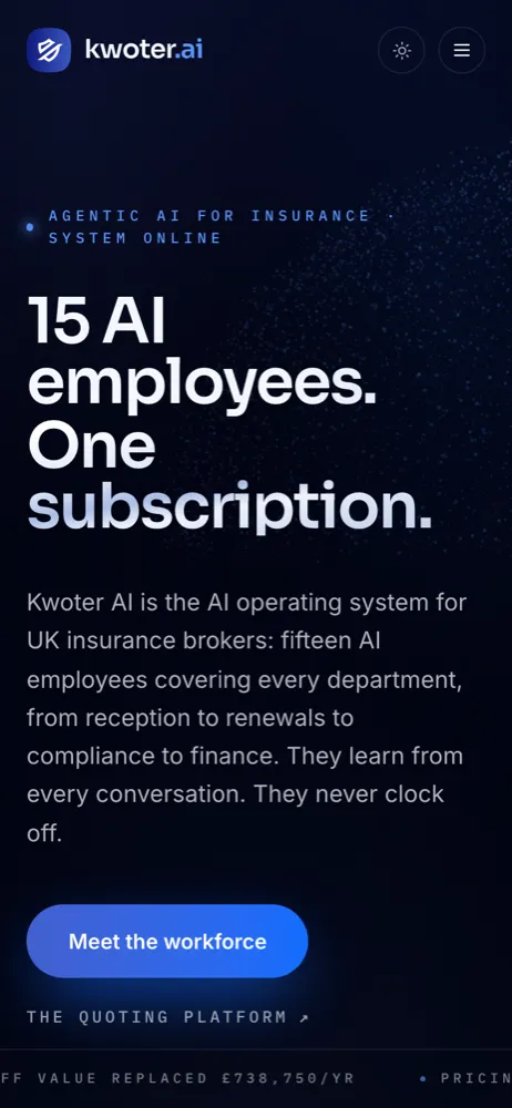 The Kwoter AI site on a phone.